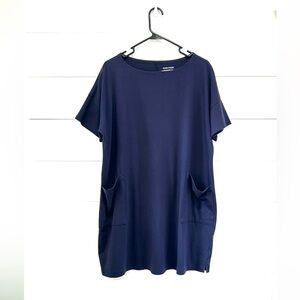Eileen Fisher Navy Blue T-Shirt Dress Cotton Stretch Pockets Size Medium